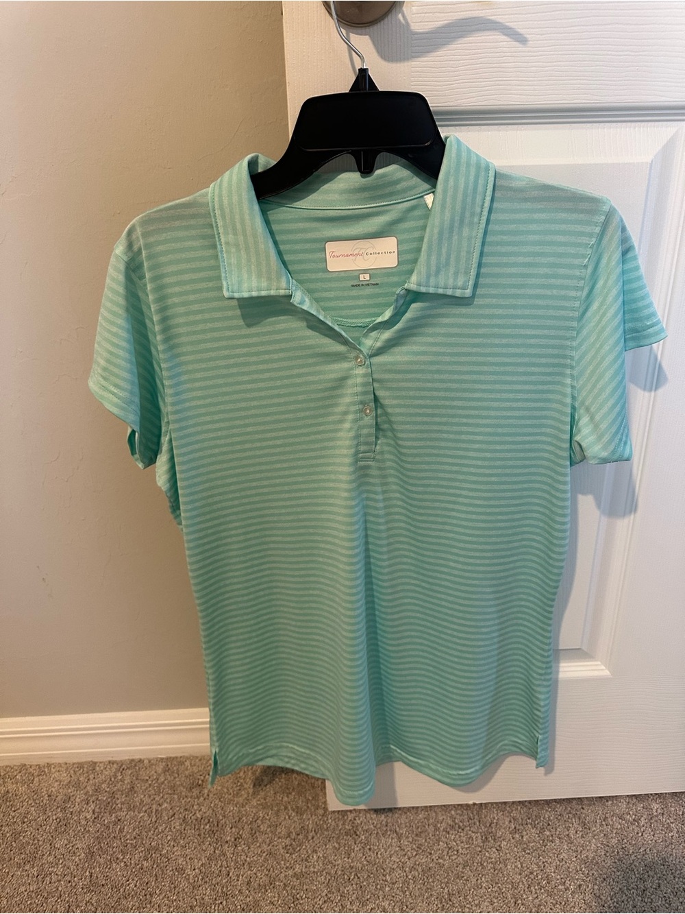 Tournament Condition Mint Green Striped Short-Sleeve Button-Down Polo